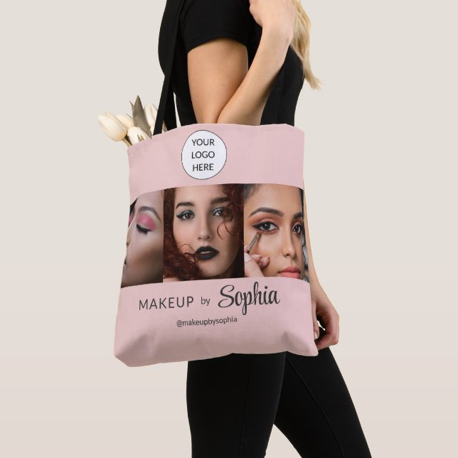 Tote Bag Studio de Maquillage Photo Logo Script Rose Pâle (De près)