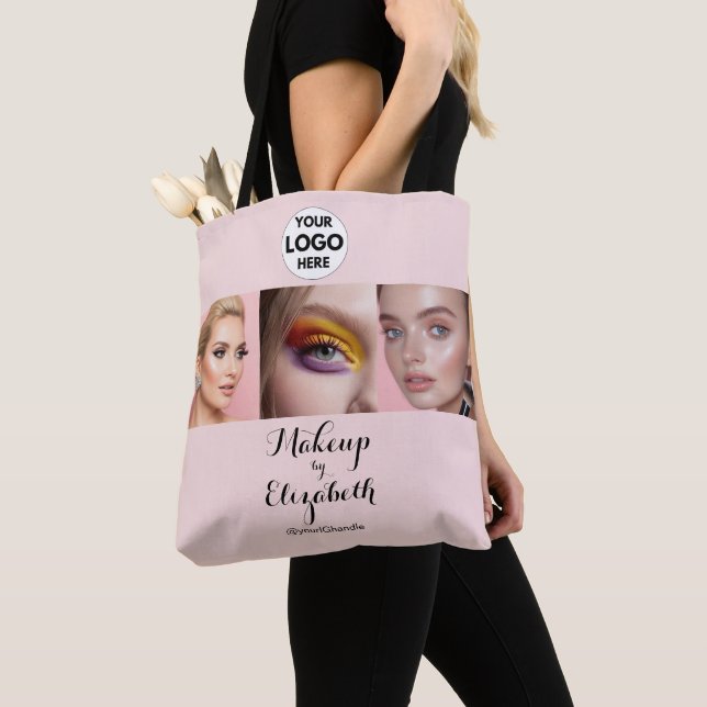 Tote Bag Studio de Maquillage Photo Logo Script Rose Pâle (De près)