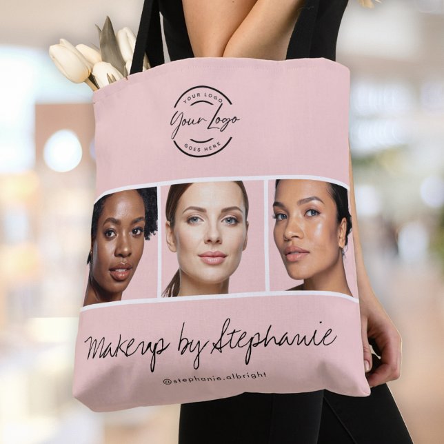 Tote Bag Studio de Maquillage Photo Logo Script Rose Pâle (Créateur téléchargé)
