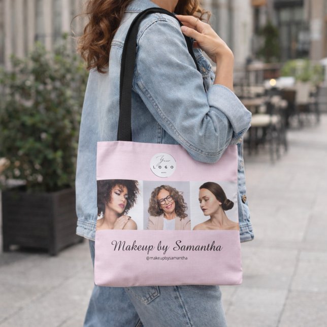 Tote Bag Studio de Maquillage Photo Logo Script Rose Pâle (Créateur téléchargé)
