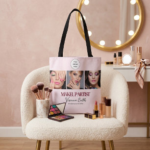 Tote Bag Studio de Maquillage Photo Logo Script Rose Pâle