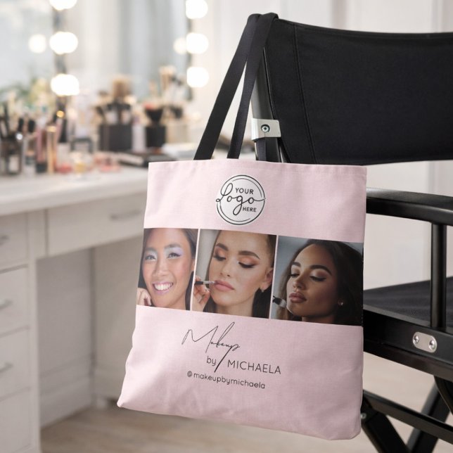 Tote Bag Studio de Maquillage Photo Logo Script Rose Pâle (Créateur téléchargé)