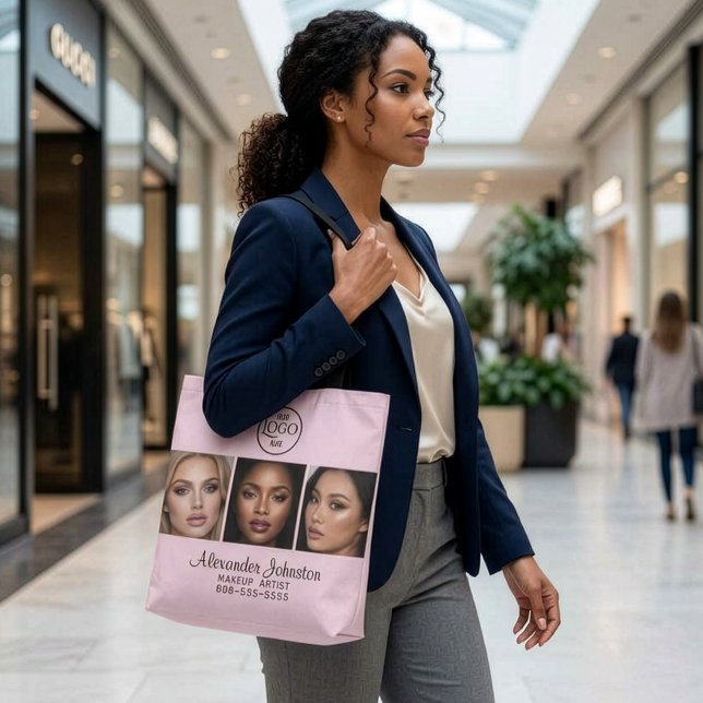 Tote Bag Studio de Maquillage Photo Logo Script Rose Pâle (Blush Pink Script Logo Photo Makup Studio Tote Bag)