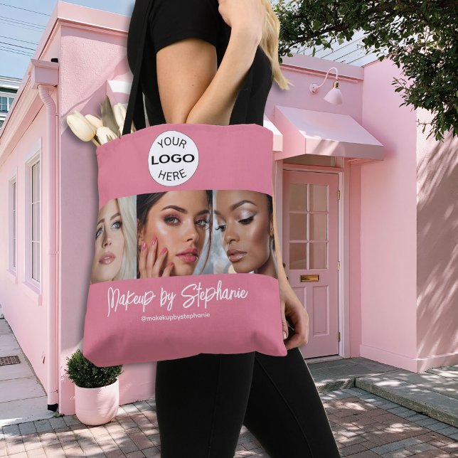 Tote Bag Studio de Maquillage Photo Logo Script Rose Pâle (Créateur téléchargé)