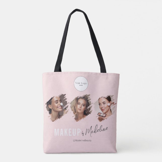 Tote Bag Studio de Maquillage Photo Logo Script Rose Pâle (Dos)