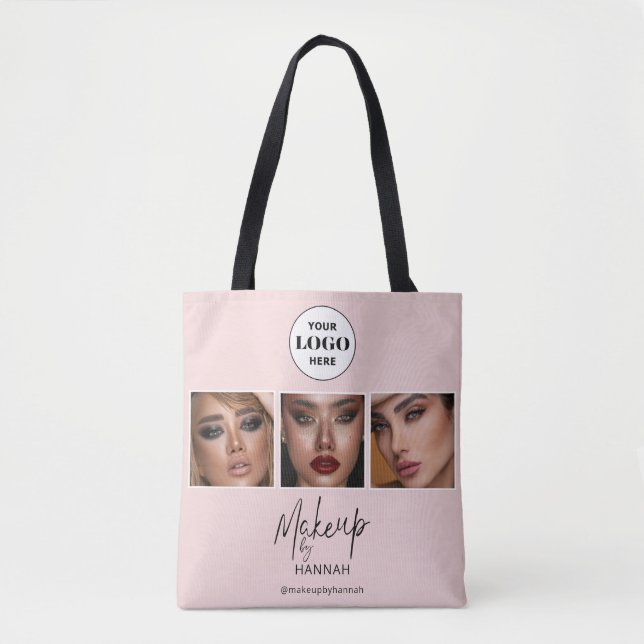 Tote Bag Studio de Maquillage Photo Logo Script Rose Pâle (Devant)