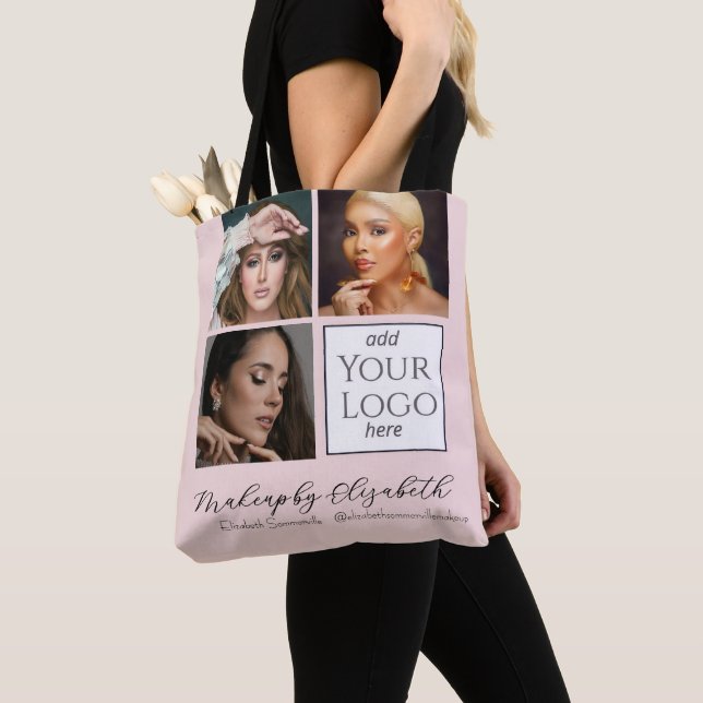 Tote Bag Studio de Maquillage Photo Logo Script Rose Pâle (De près)