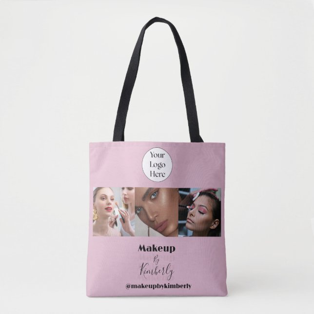 Tote Bag Studio de Maquillage Photo Logo Script Rose Pâle (Devant)