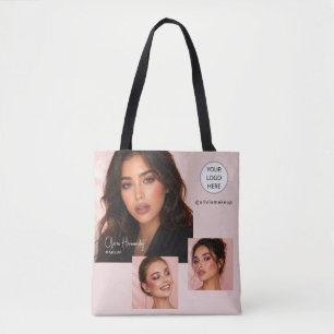Tote Bag Studio de Maquillage Photo Logo Script Rose Pâle