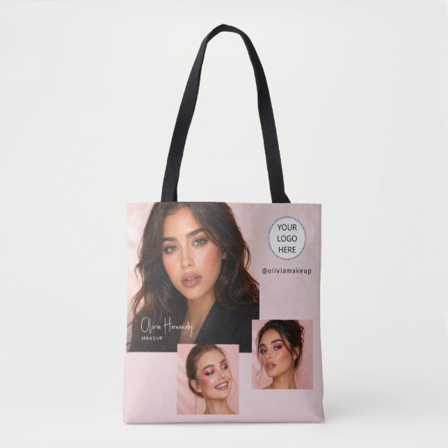 Tote Bag Studio de Maquillage Photo Logo Script Rose Pâle (Devant)