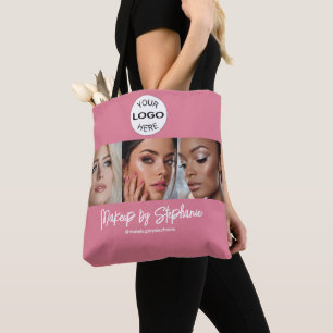 Tote Bag Studio de Maquillage Photo Logo Script Rose Pâle