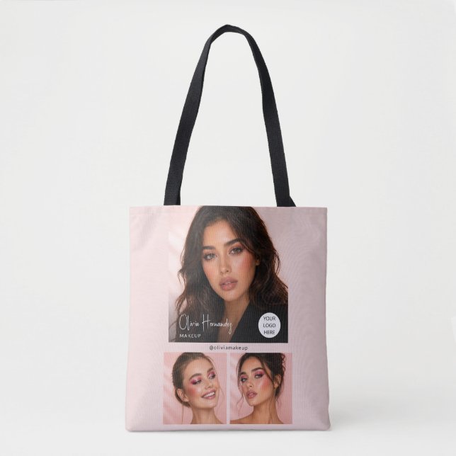 Tote Bag Studio de Maquillage Photo Logo Script Rose Pâle (Devant)