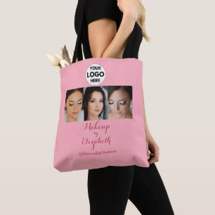 Tote Bag Studio de Maquillage Photo Logo Script Rose Pâle
