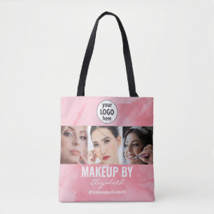 Tote Bag Studio de Maquillage Rose Corail Rouge Logo Photo