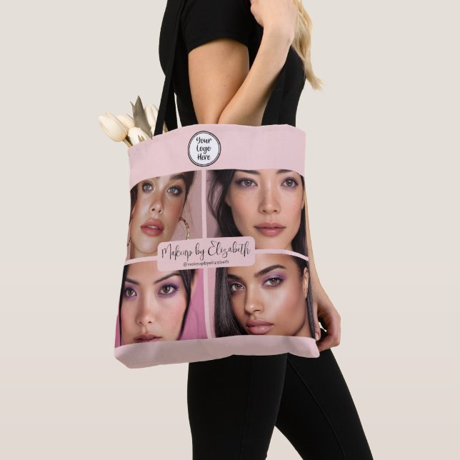 Tote Bag Studio de Maquillage Rose Pâle Script 4 Photo Votr (De près)