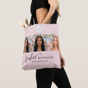Tote Bag Studio de styliste en cils photo Logo Script Rose 