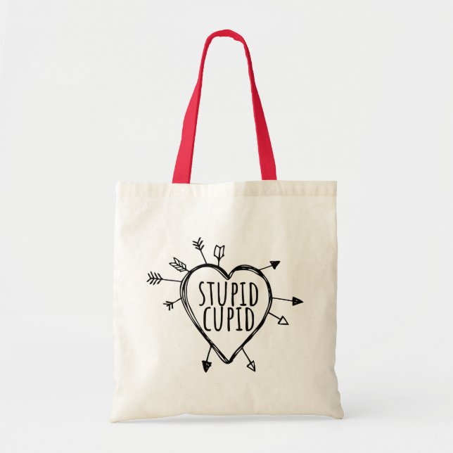 Tote Bag Stupid Cupid Heart With Arrows Funny Sarcastic (Devant)