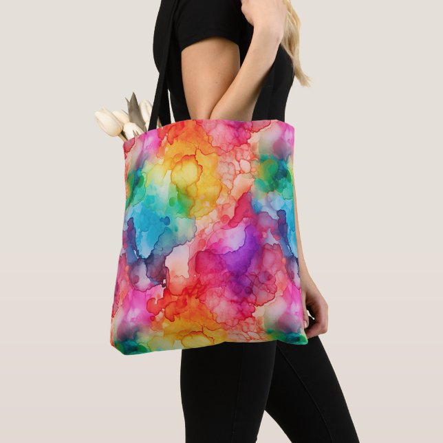 Tote Bag Style Abstrait d'encre d'alcool arc-en-ciel (De près)