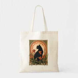 Tote Bag Style Alphonse Mucha Art Nouveau Chat Noir