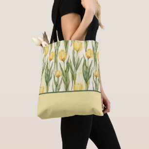 Tote Bag Style Aquarelle Tulipes Jaunes, Bloc de couleurs