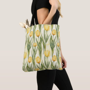 Tote Bag Style Aquarelle Tulipes Jaunes Imprimé