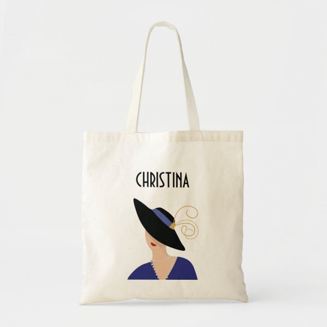 Tote Bag Style Art Déco des années 1930 Femme en Casquette  (Devant)