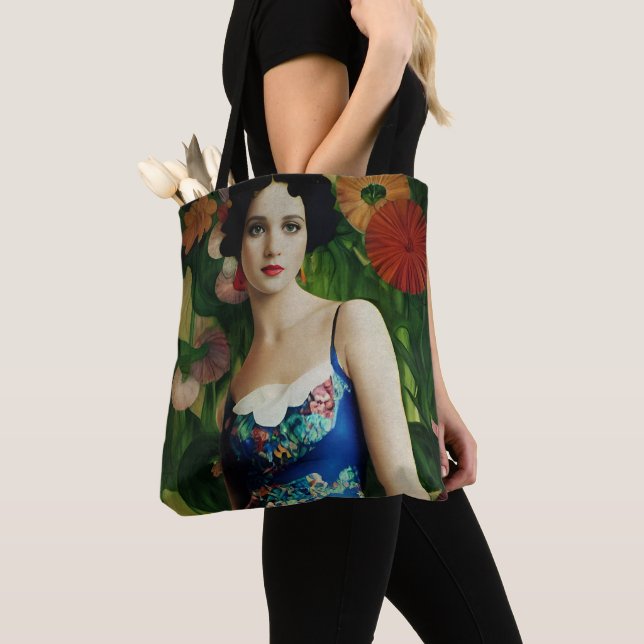 Tote Bag Style Art Déco Elégant Femme avec Grandes Fleurs A (De près)