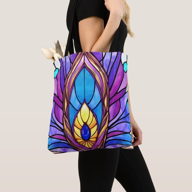 Tote Bag Style Art Nouveau Vitrage Peacock Plumes (De près)