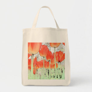 Tote Bag style artistique fleurs de tulipe rouge. jardin fl