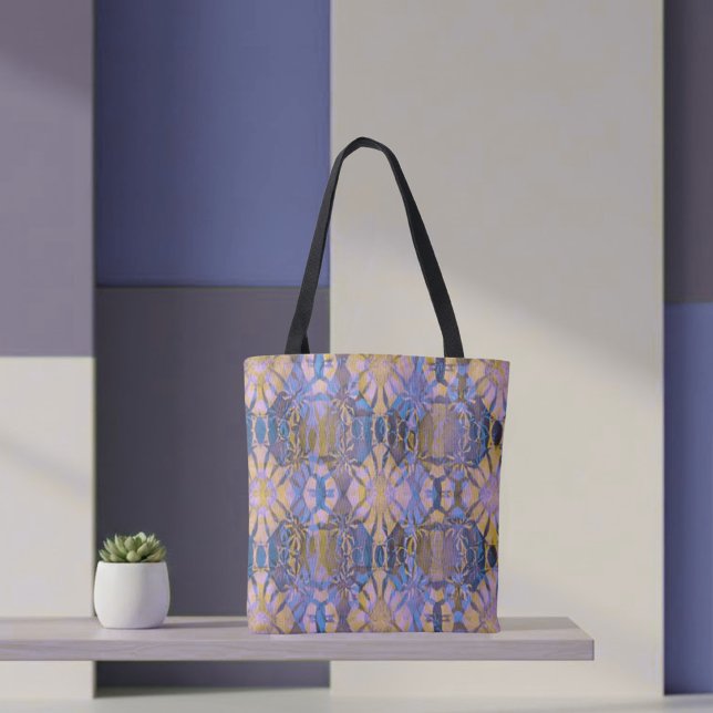 Tote Bag Style Batik Bleu, Jaune et Violet (Créateur téléchargé)