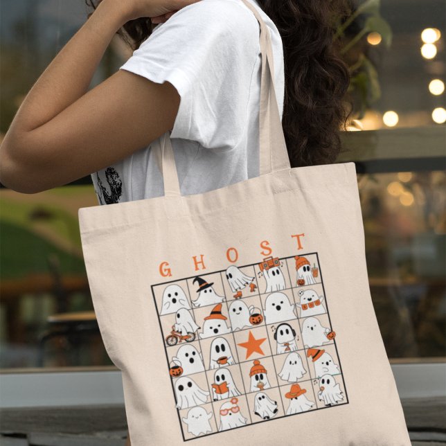 Tote Bag Style Bingo Ghost Halloween (This item is for display purposes only to illustrate the design element. )