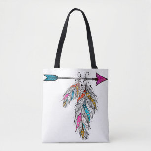 Tote Bag style boho, plumes ornementales suspendues