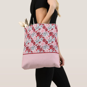 Tote Bag Style d'art de gribouillage Roses roses coeurs Sai