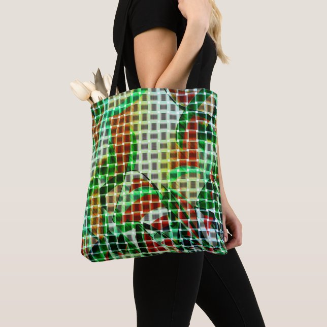 Tote Bag Style de paniers sur bandes courbées vertes (De près)