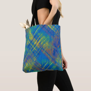 Tote Bag Style désordonné Chèque Plaid Bleu, vert, jaune