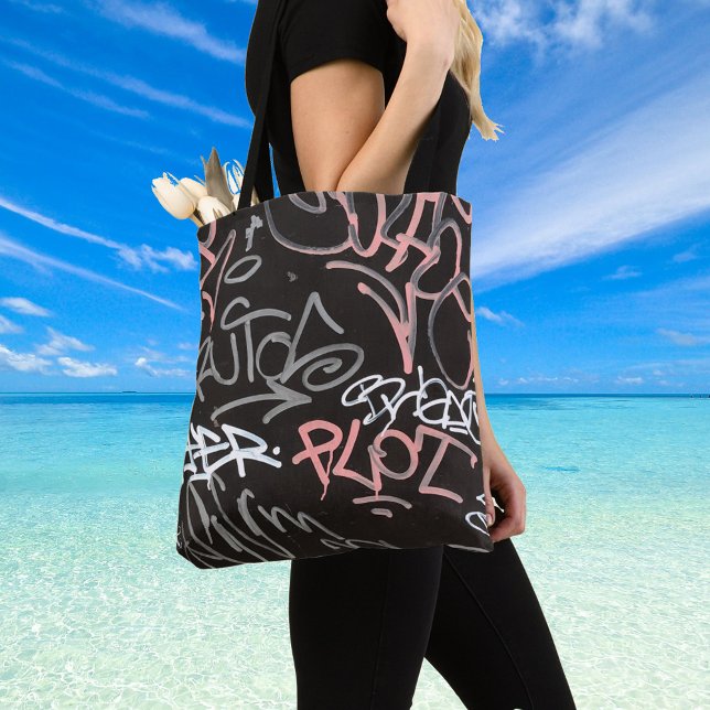 Tote Bag Style Graffiti urbain rose, gris et noir (Créateur téléchargé)