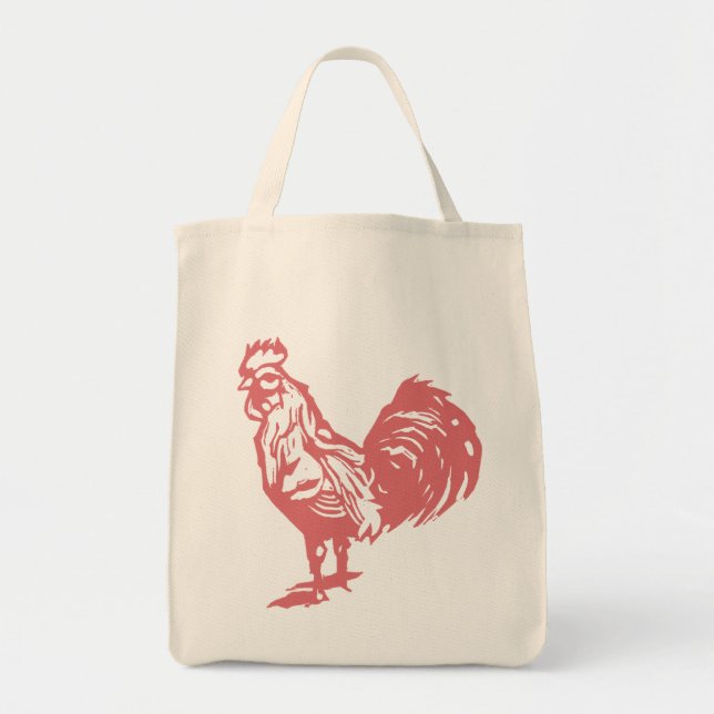 Tote Bag Style Letterpress Rooster rouge (Devant)