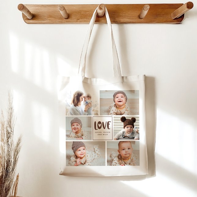 Tote Bag Style moderne chic Photo Collage Amour avec coeur (Créateur téléchargé)
