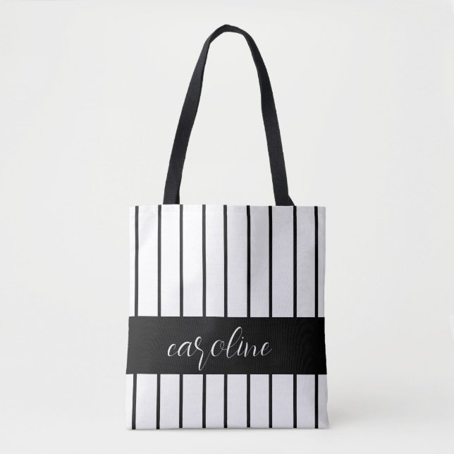 Tote Bag Style noir et blanc rayé (Devant)