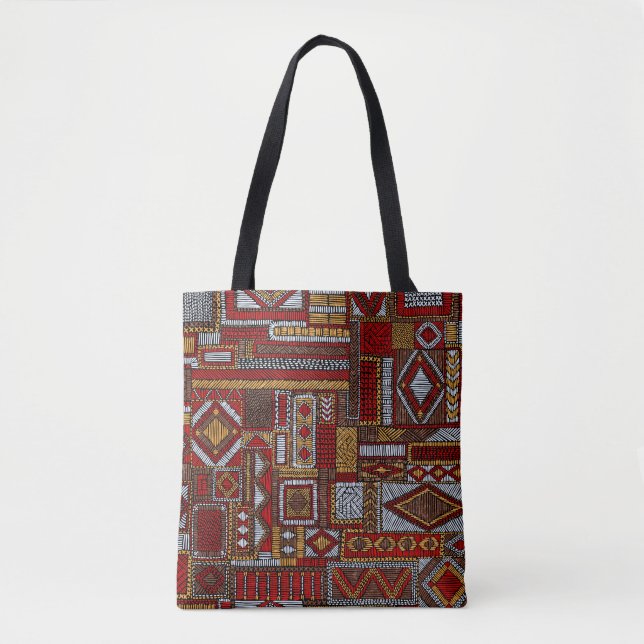Tote Bag Style Patchwork Impression ethnique brodée (Devant)