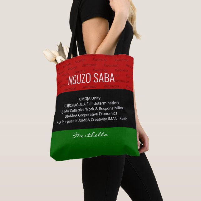 Tote Bag Style personnalisé NGUZO SABA Kwanzaa (De près)