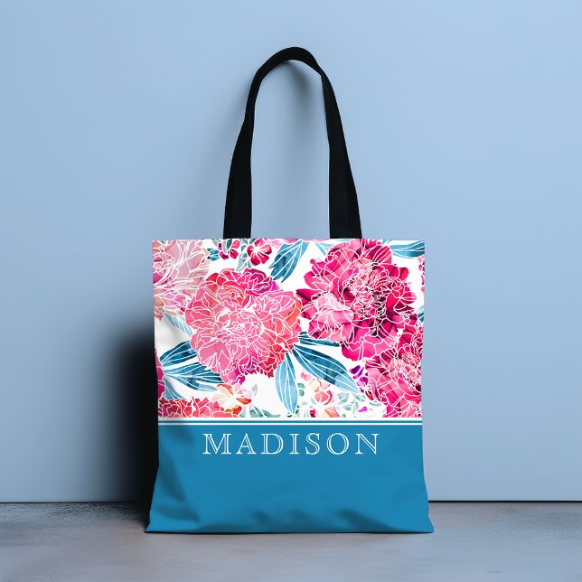 Tote Bag Style rose floral motif chic Nom personnalisé (Créateur téléchargé)