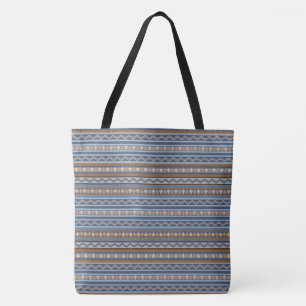 Tote Bag Style sud-ouest bleu et Motif géométrique Brown