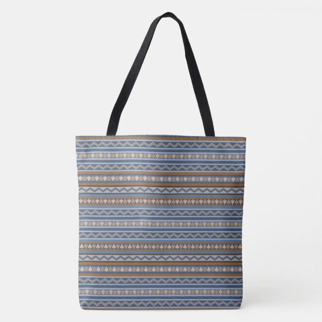 Tote Bag Style sud-ouest bleu et Motif géométrique Brown (Devant)
