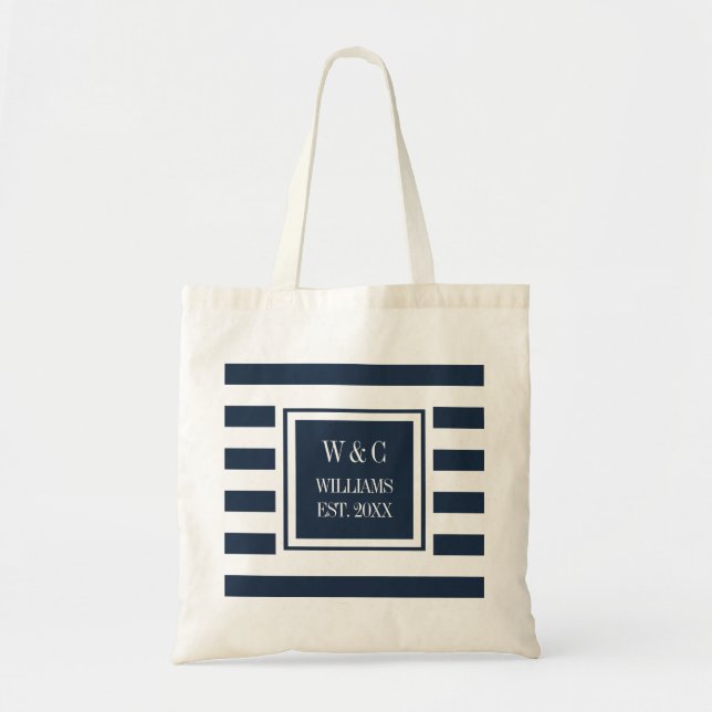 Tote Bag Style tendance Monogram Navy Bleu Bleu Blancs (Devant)