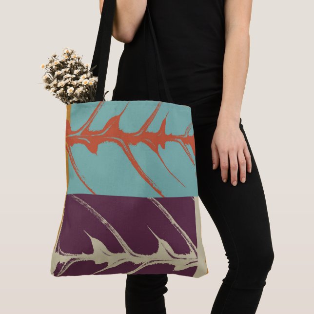 Tote Bag Style Turquoise Violet Orange Feuille (De près)