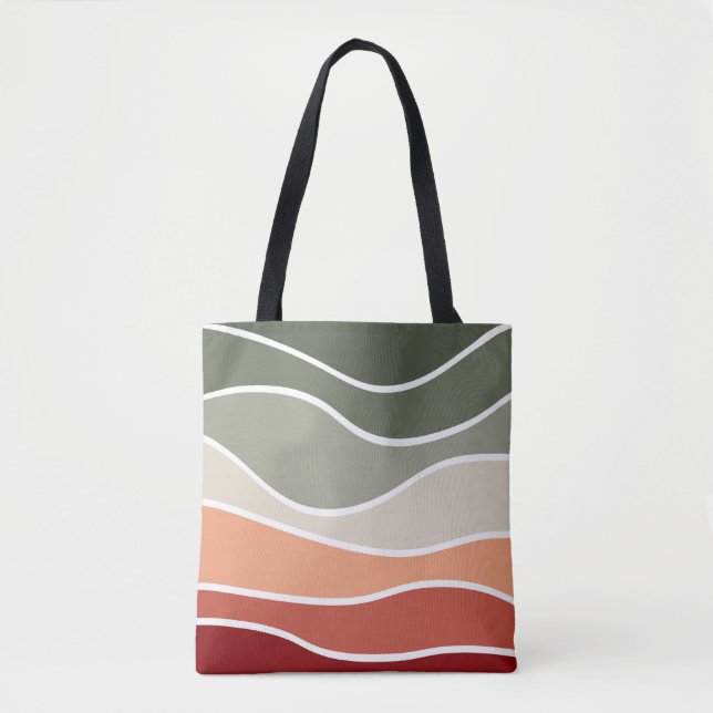 Tote Bag Style vert et rouge rétro vagues design (Devant)