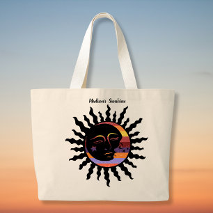 Tote Bag Style vintage Lune Aimer arc-en-ciel