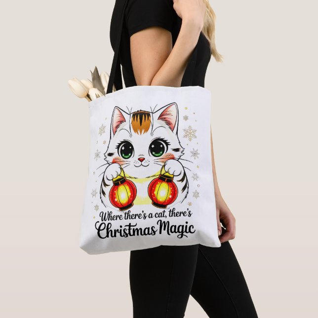 Tote Bag Stylish Cartoon Cat - Festive Lunar New Year (De près)