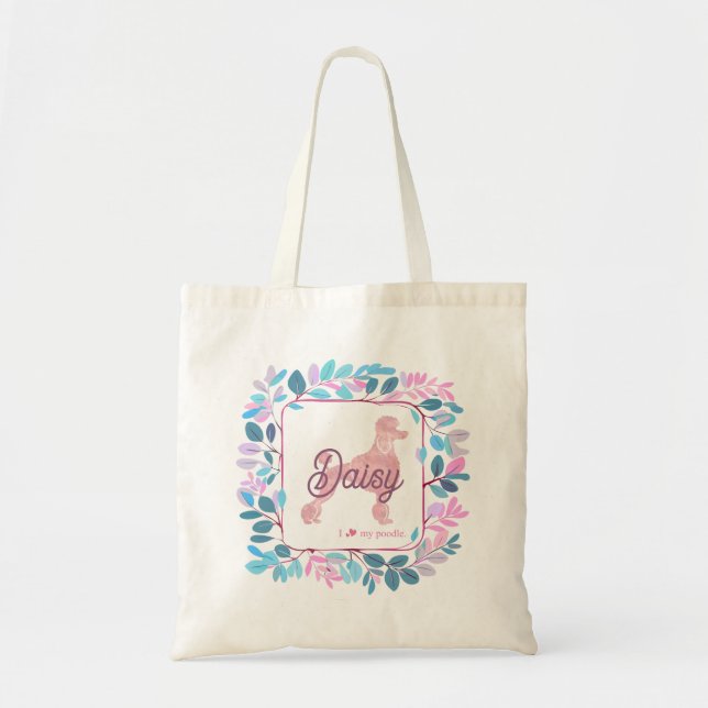 Tote Bag Stylish Pastel Pink Poodle | Custom Name & Photo (Devant)